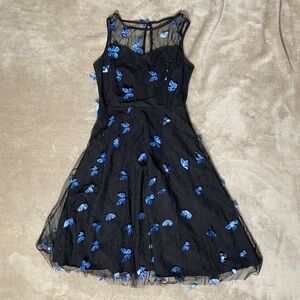 Butterfly Black and Blue sleeveless Dress with mesh